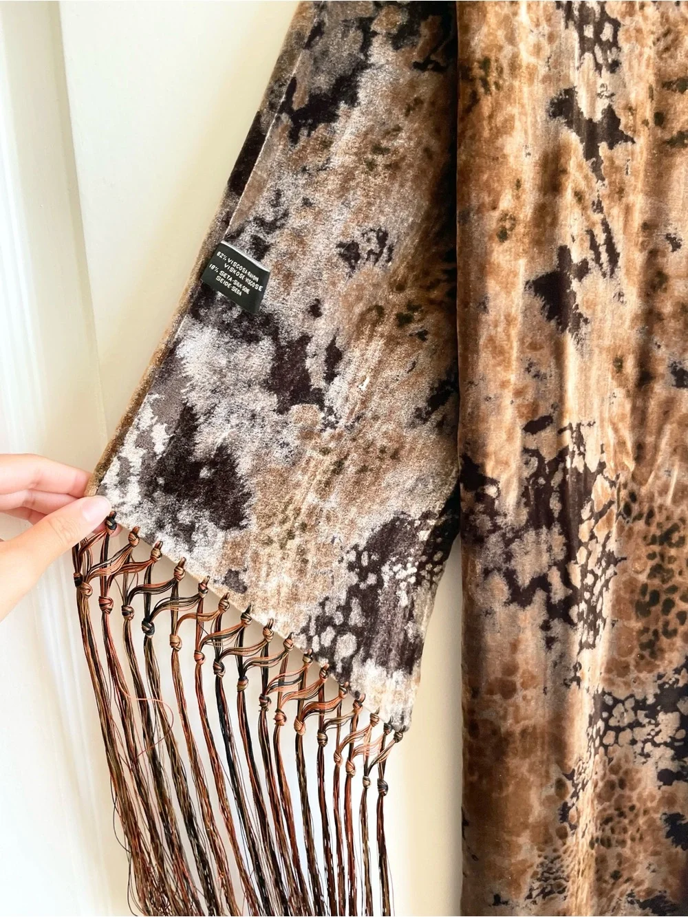 Womens Velvet Burnout Fringe Scarf Velvet Silk 65” Made In Italy Evening Opera